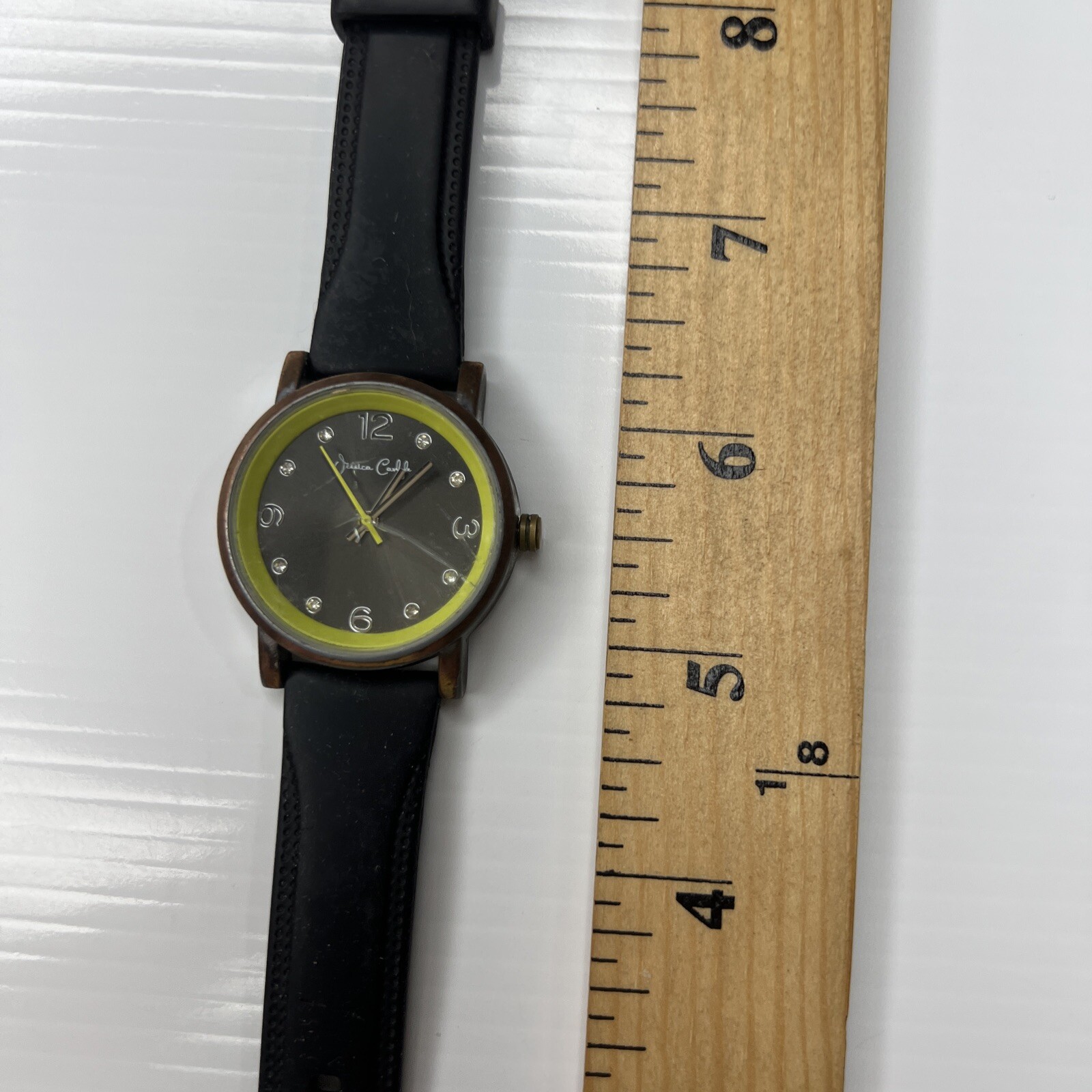 F Jessica Carlyle Lime Green Black Silicone 11878 Stainless Watch Works