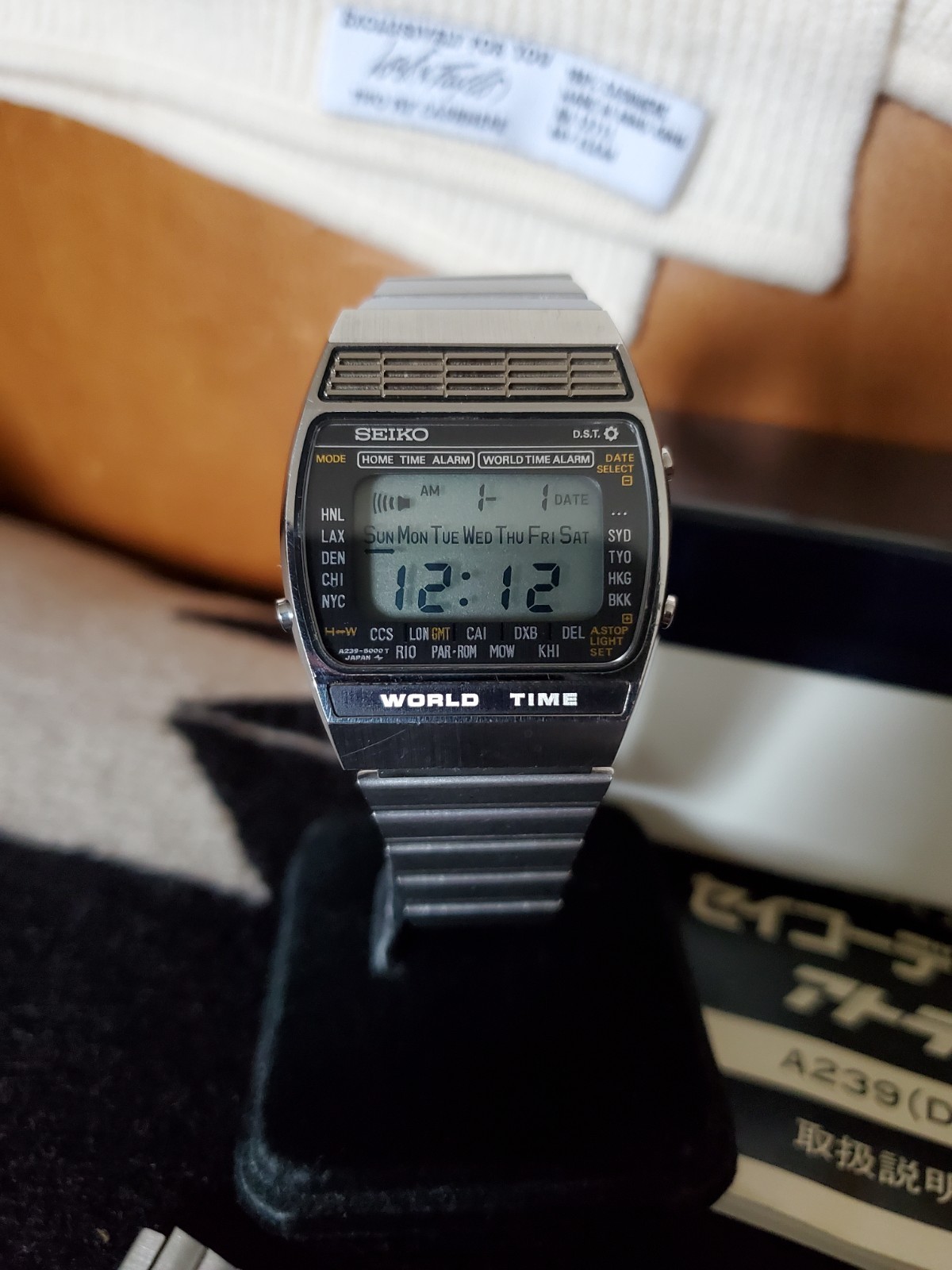 Seiko A239-502A World Time Digital Stainless Watch Made In Japan w/Box