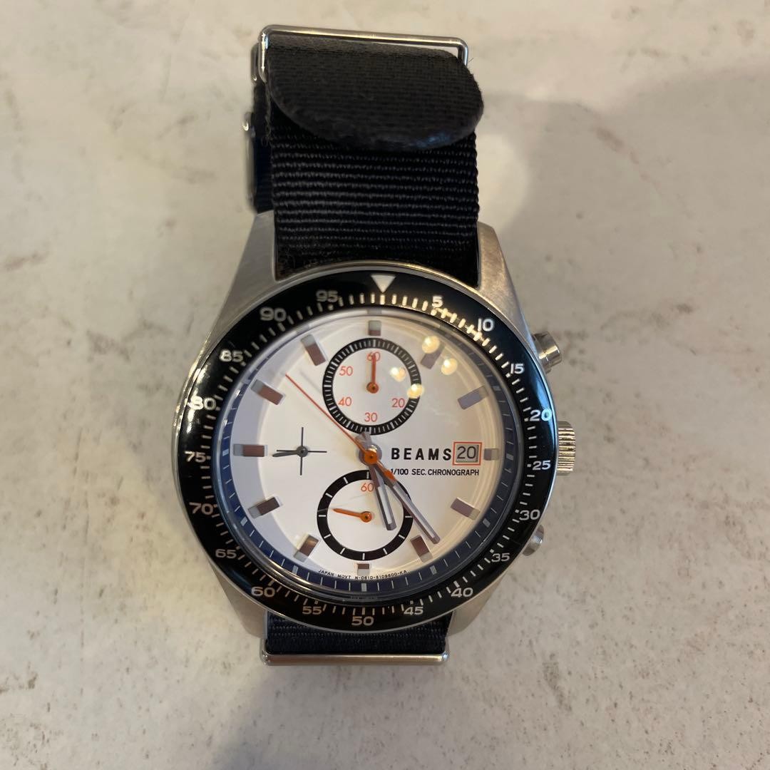 BEAMS Citizen Collaboration 1/100 Sec Quartz Chronograph Watch White/Nylon