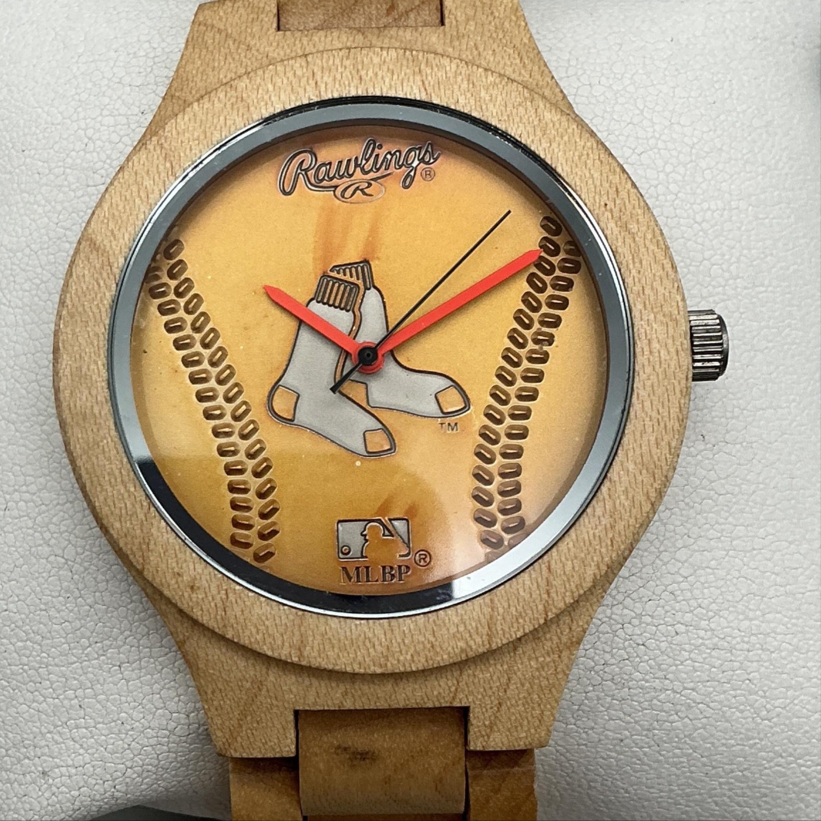 Rawlings Mens Watch 44mm Wood Baseball Boston Red Sox MLB Logo New Battery 9″
