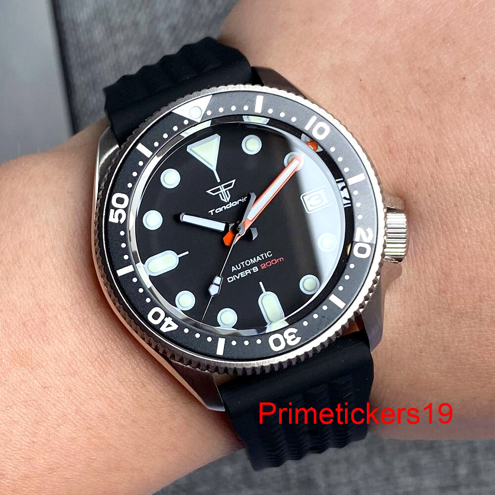 Tandorio 37mm NH35A Men Lady Automatic Watch 20Bar Black Dial Sapphire 3.8 Crown