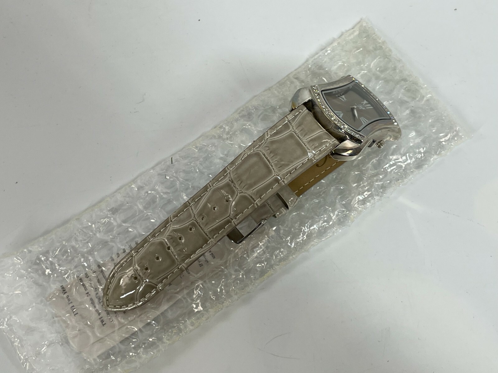 BURGI Rhinestone Stainless Gray Croc Emboss Leather Quartz Wrist Watch BTV011E