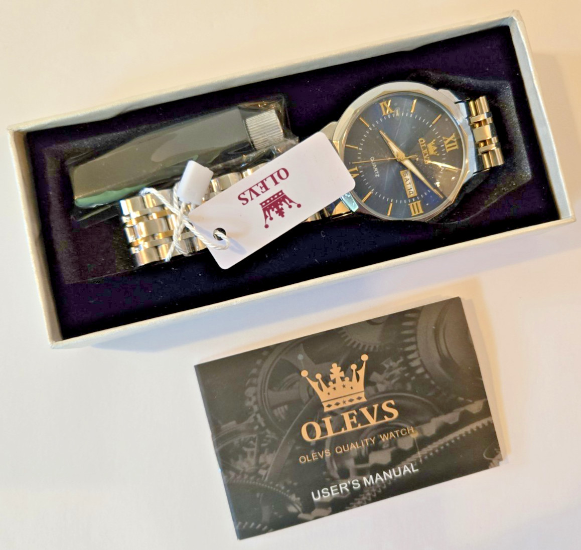 OLEVS LUXURY MEN’S QUARTZ WATCH BUSINESS 3 BAR LUMINOUS DATE STAINLESS STEEL NIB