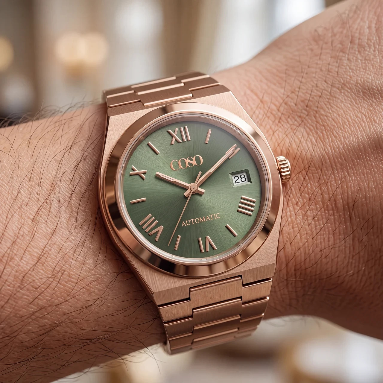 COSO Tolaris Automatic Green Dial Rose Gold Roman Numerals Full Rose Gold