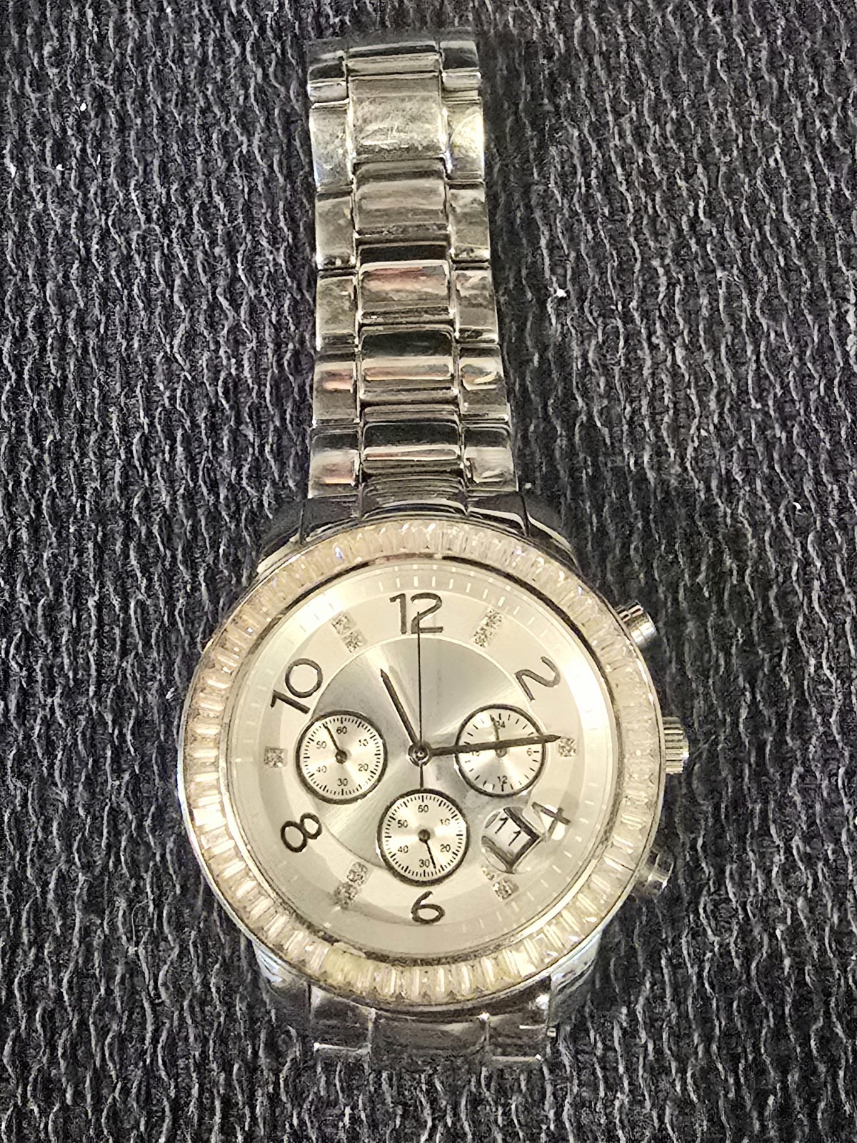 Silpada Watch Stainless Steel Silver CZ Baguettes Finishing Touch 41mm