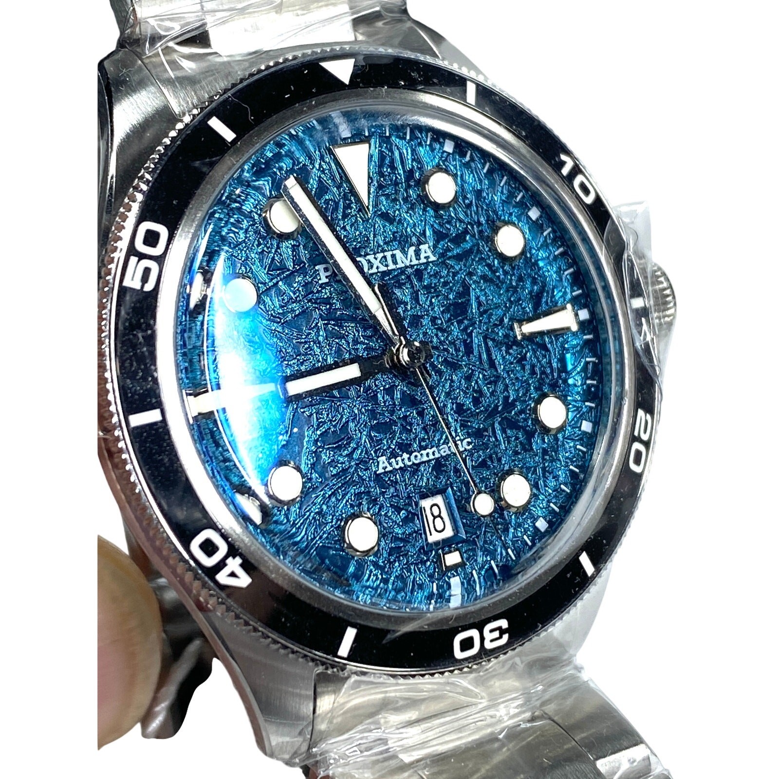 Proxima PX1697-2BN Diver Watch 39mm Ice Flower Texture Dial PT5000 Automatic NWT