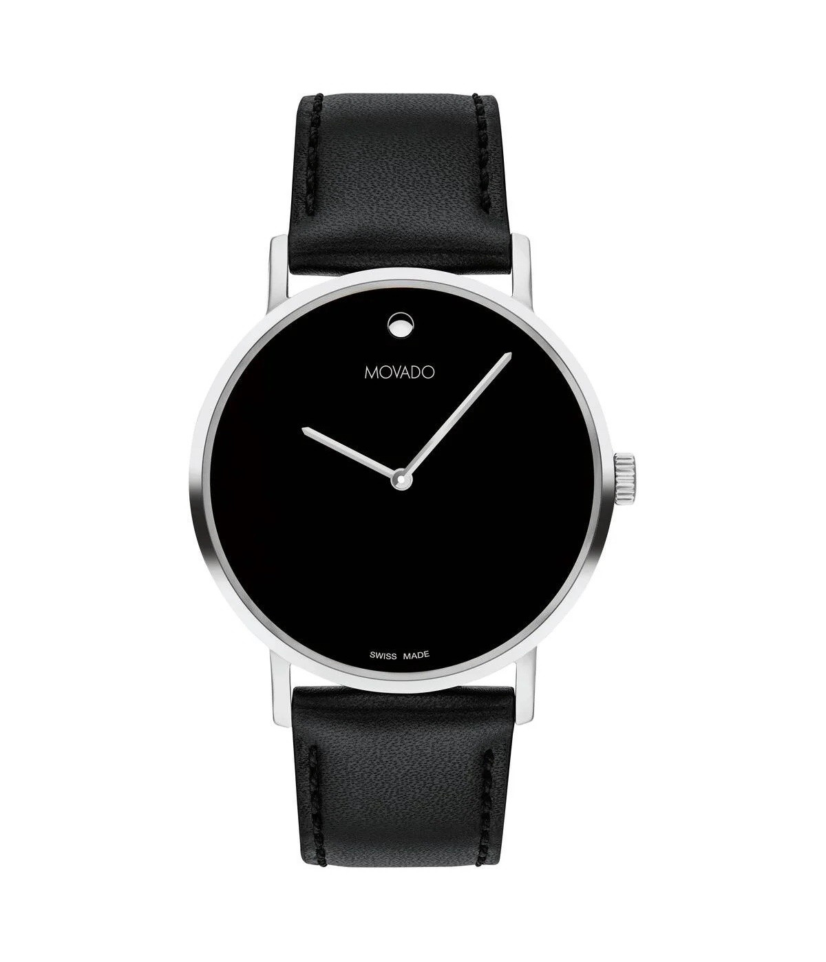 Movado Museum Man Swiss Made Quartz 40mm Black Dial Leather Strap Watch