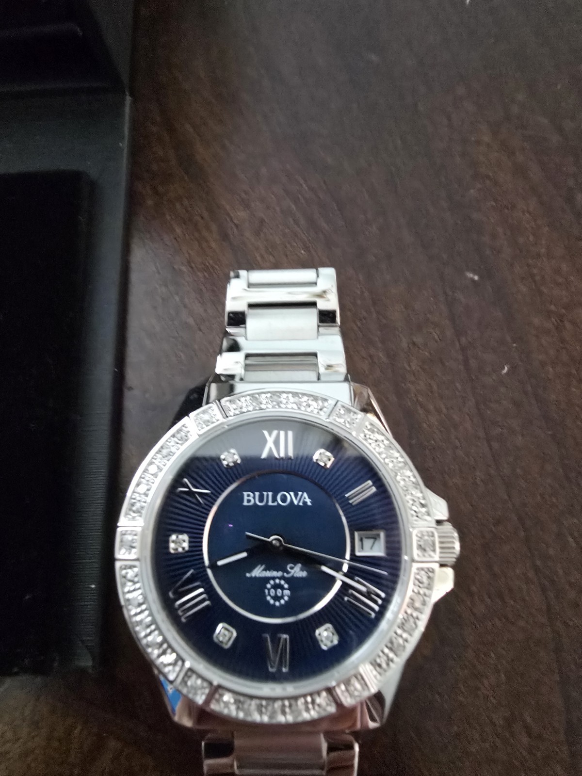 96R215 BULOVA MARINE STAR DIAMOND BLUE DIAL STAINLESS STEEL WOMEN’S WATCH