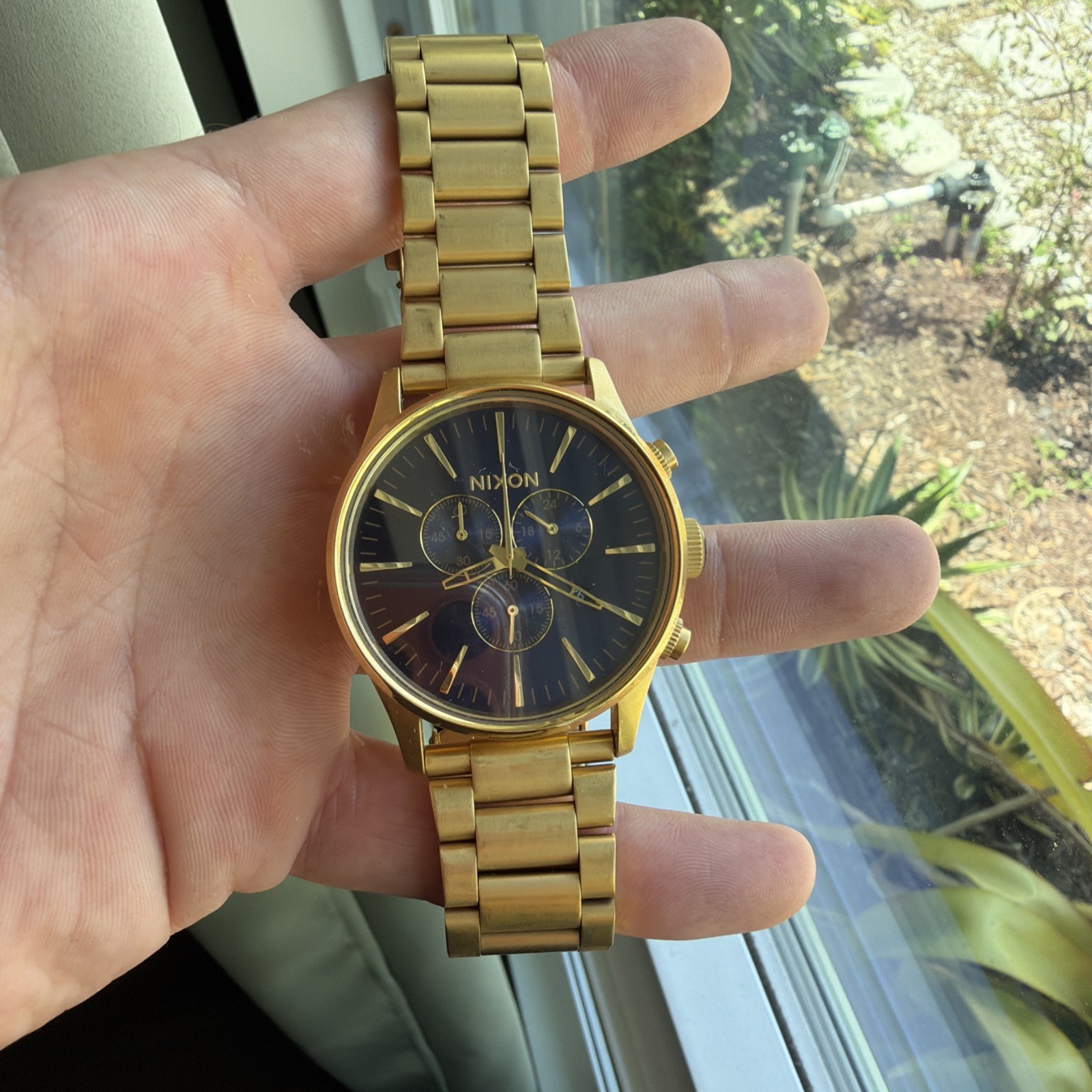 Nixon The Sentry Chronograph Wristwatch A386-1922 Analog Gold Blue From Japan