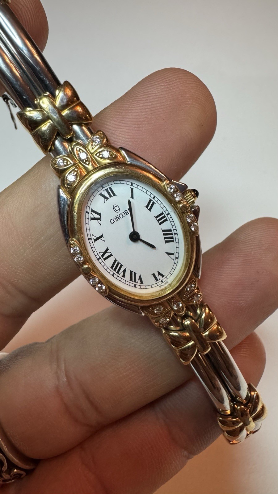 Concord Papillon Two-Tone Roman Dial & 18k Diamond Bezel $6500 Retail New Batt
