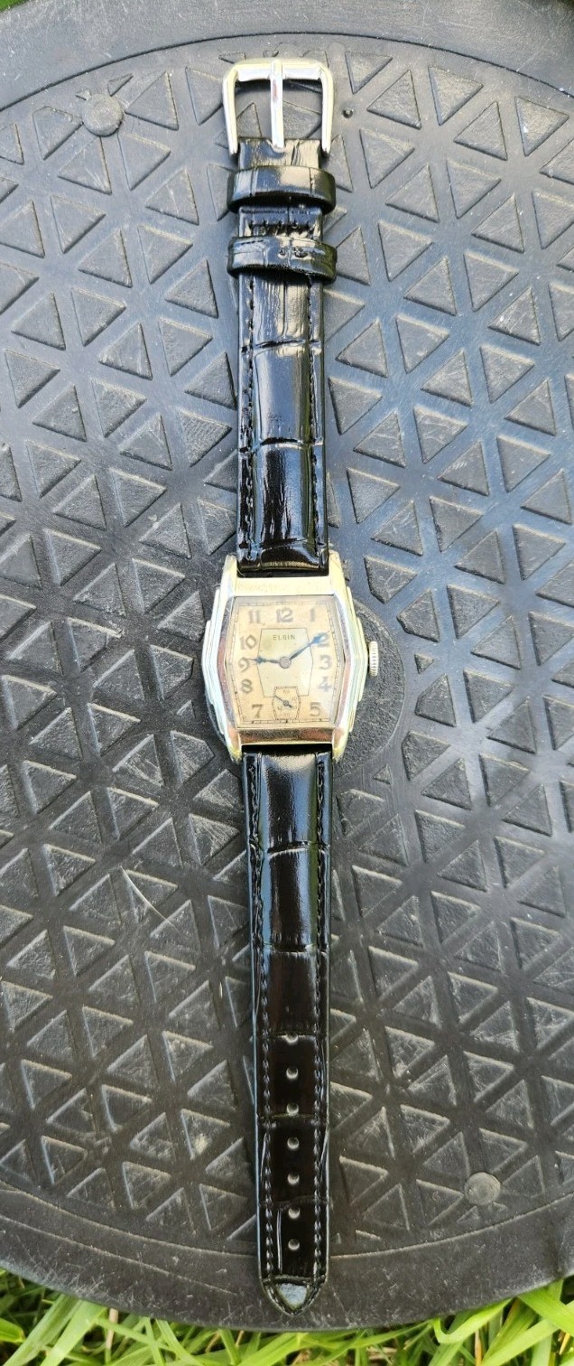 Vtg 1932 Elgin Model 1 Grade 487 Men’s 29mm Stepped Tank Watch Mechanical NICE!!