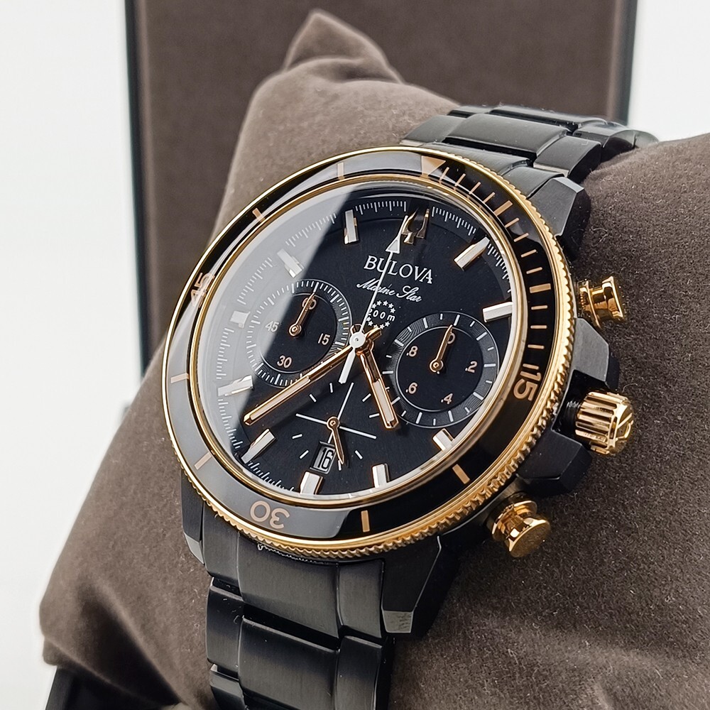 Men’s Bulova Marine Star 98B302 Black Dial Stainless Chronograph Quartz Watch