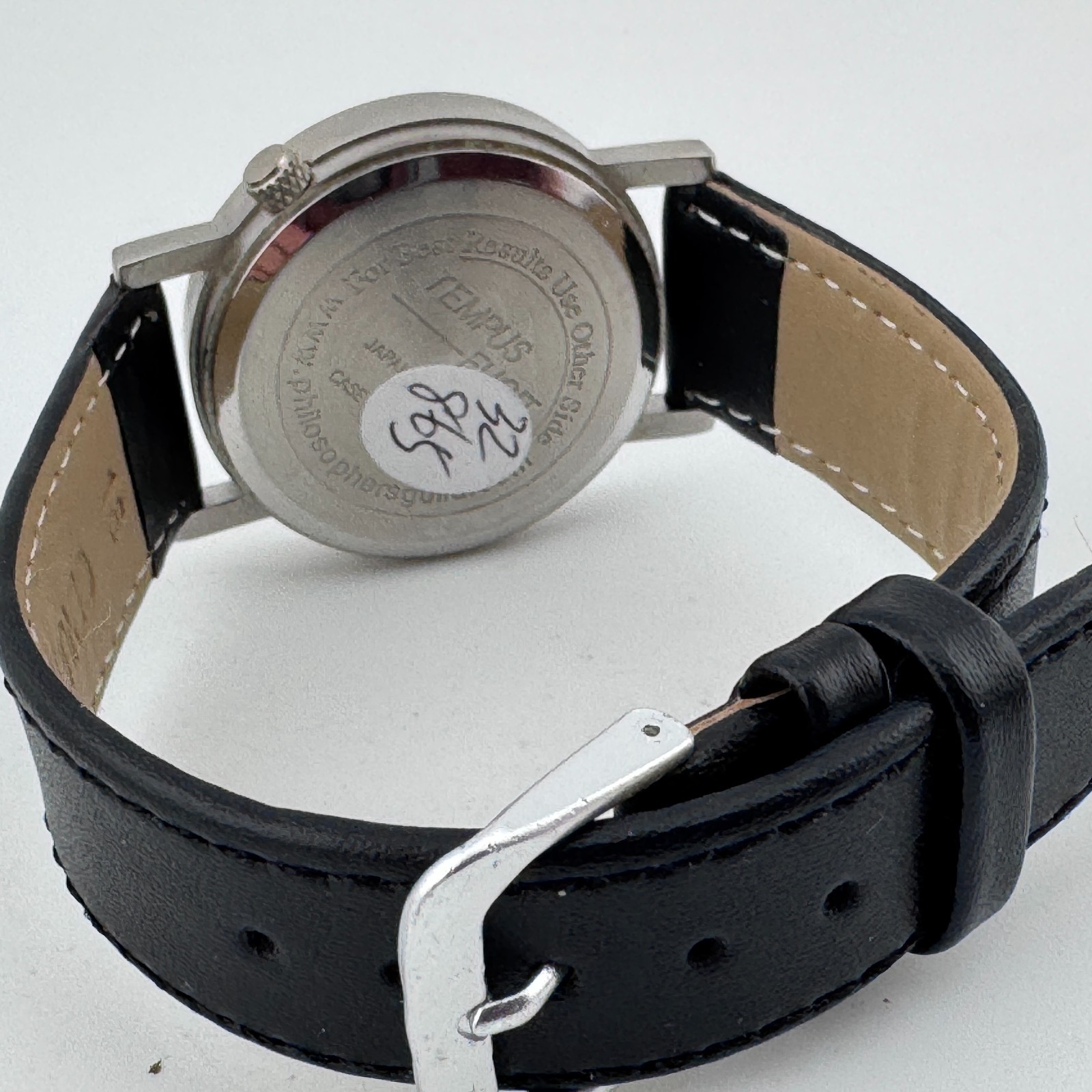 VTG Tempus Fugit Quartz Watch Unisex Silver Lens Dial Leather Analog New Battery