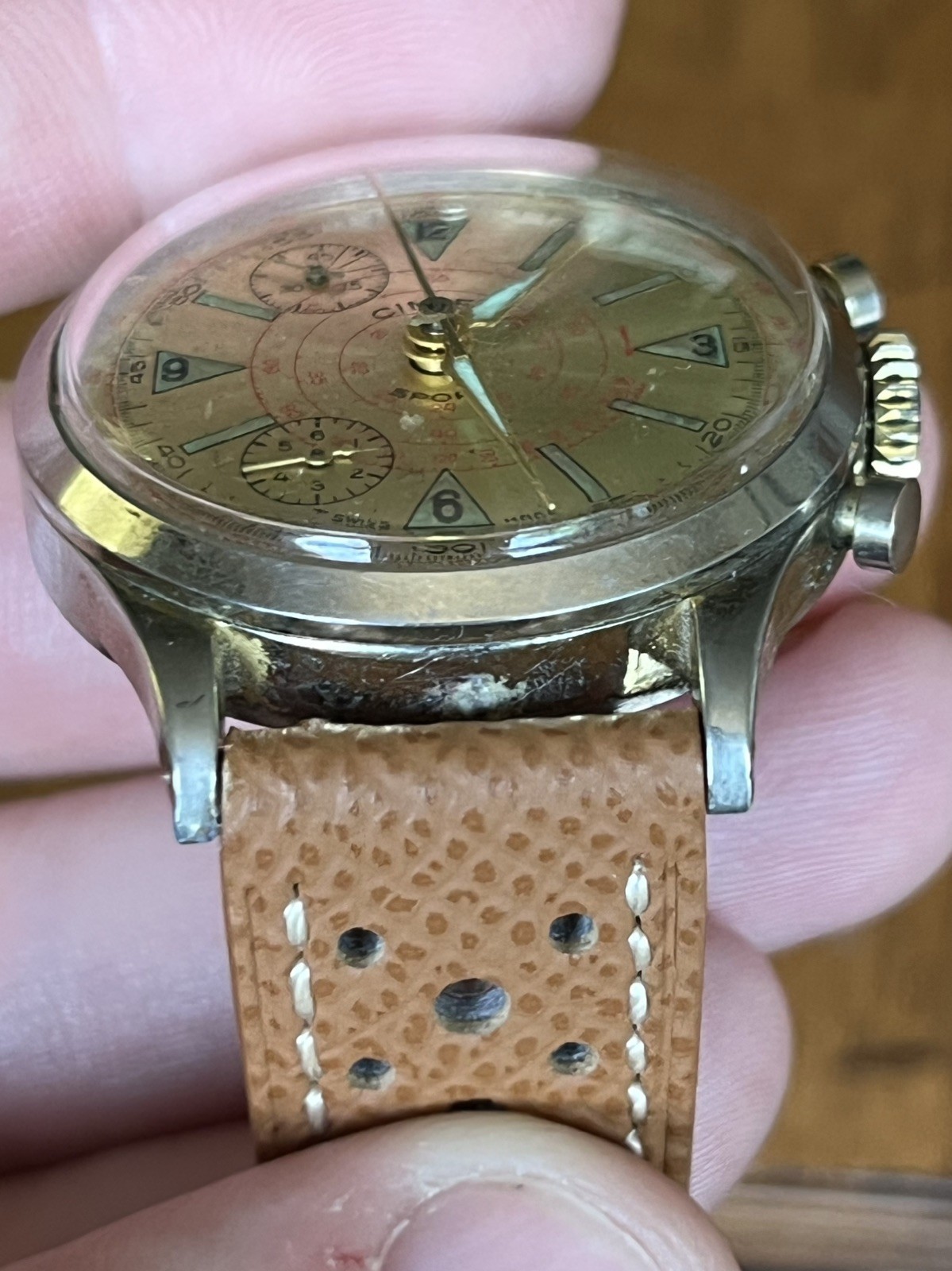 Vintage Cimier Swiss 2-Register Chronograph Gold Dial Manual Wind Runs