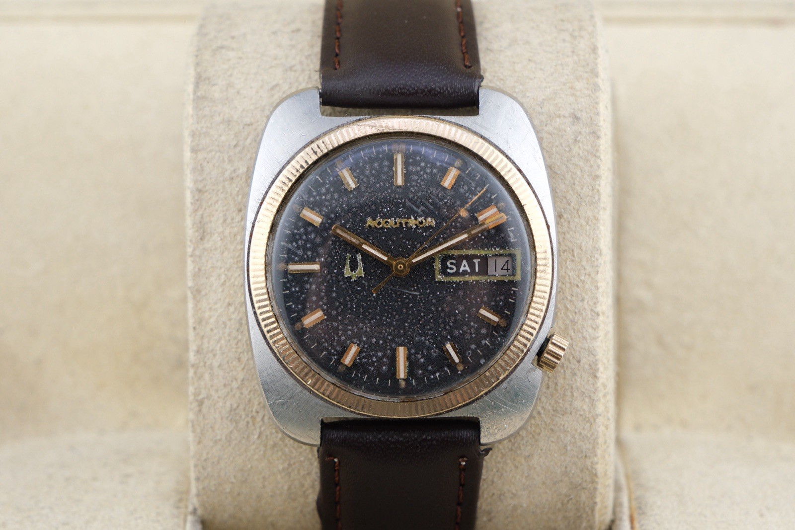 1972 bulova accutron Timeworn Black Dial, Running. Insane Patina