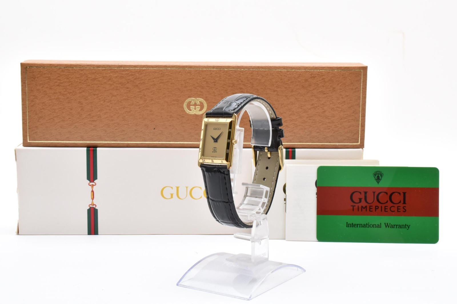 Gucci 4200FM 25mm Gold Black Dial Vintage Quartz Unisex Watch with Original Box