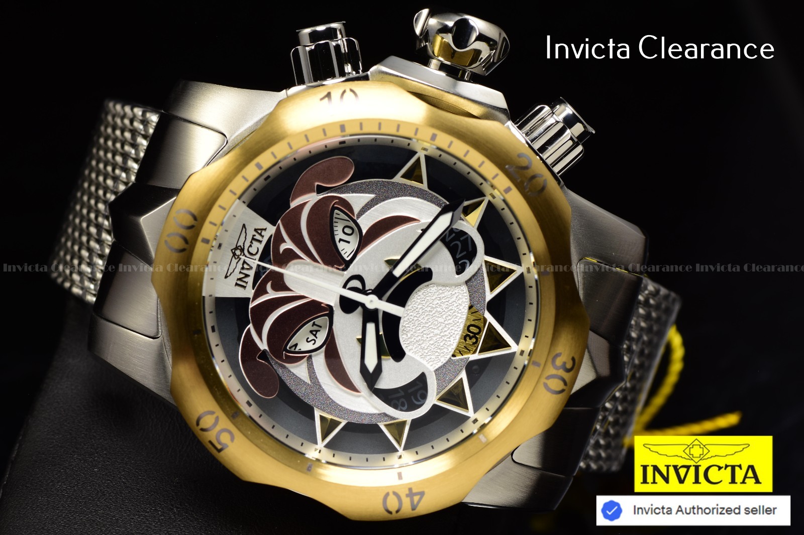 Invicta Venom Men’s Bulldog Mesh Swiss Chronograph Silver Tone SS Watch 54mm