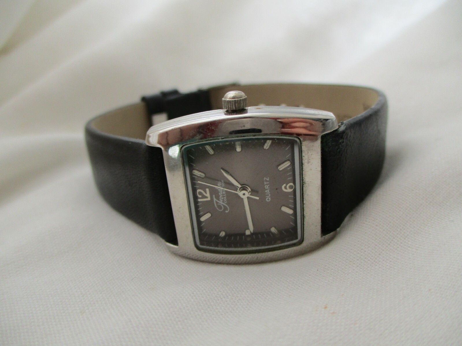 Frondini Collection Watch Silver Toned Black Buckle Band Square Shaped Face