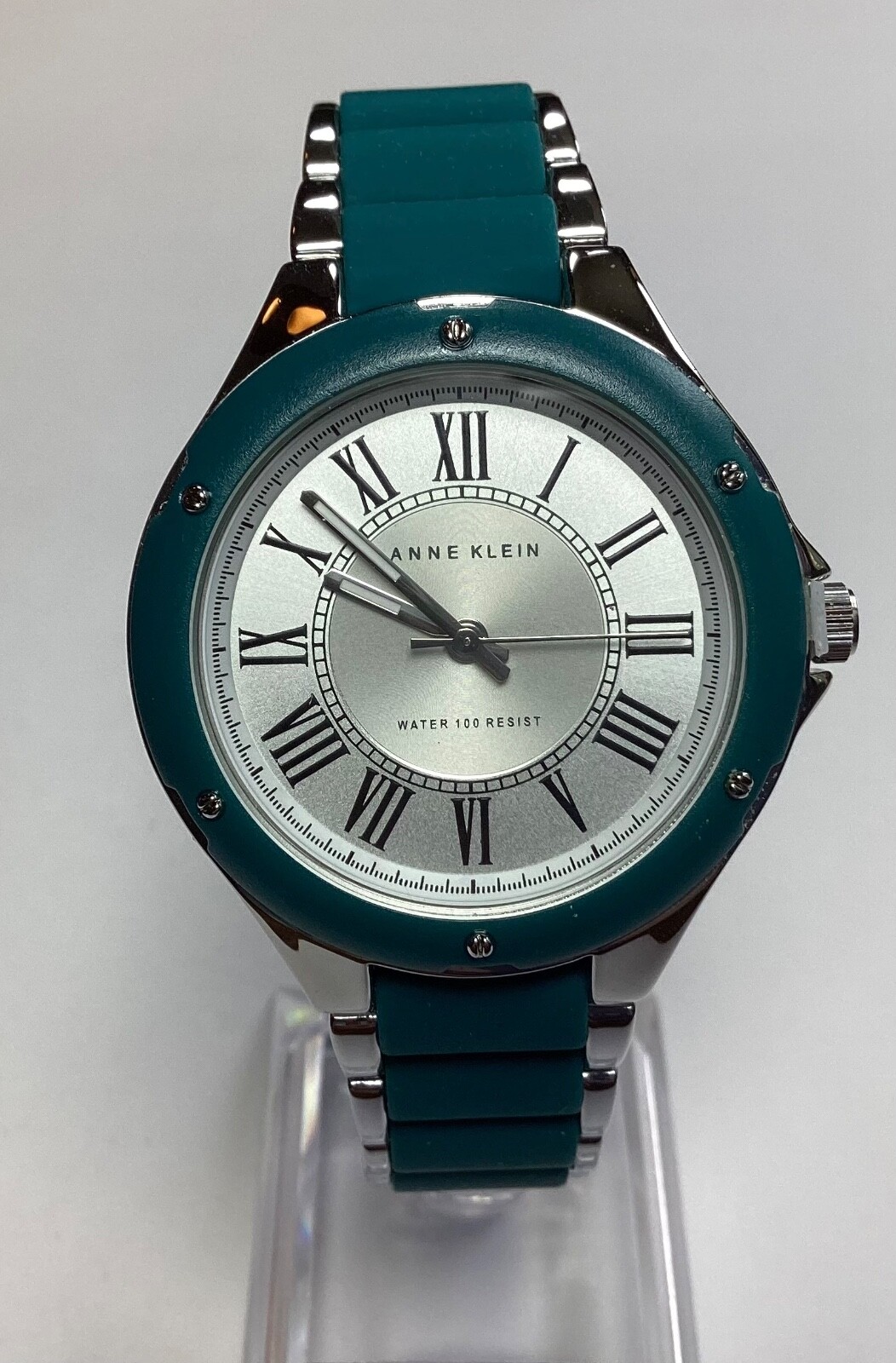 Anne Klein Womens Watch Silver Teal Green WR 100 feet New Battery