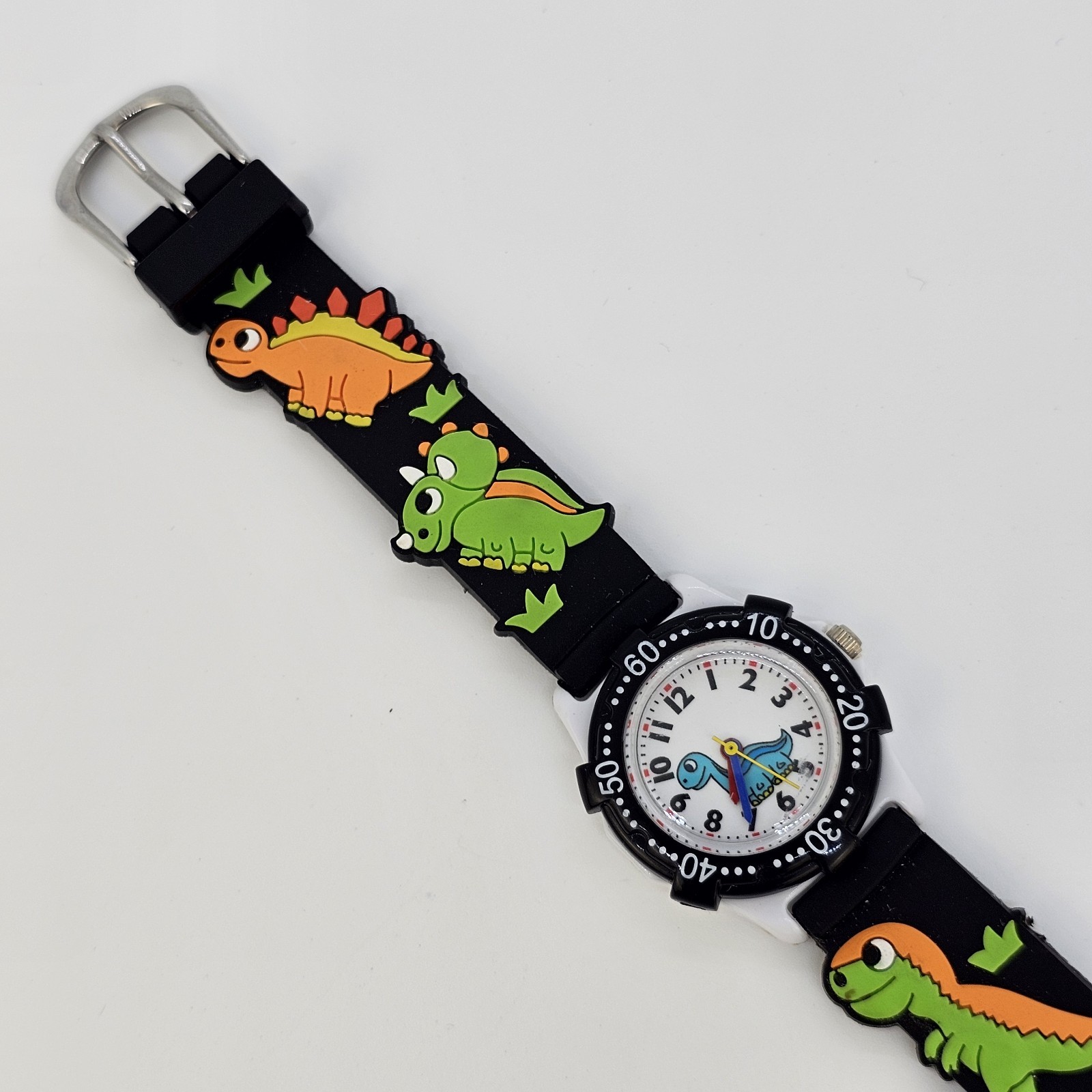 Kids Children Animals Watch 28MM White Dial Black Plastic Bands New Battery