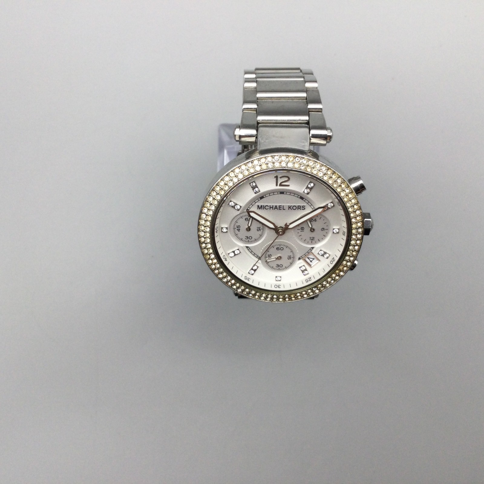 Michael Kors Watch Women MK-5353 Pave Silver Tone Date New Battery 6.5″