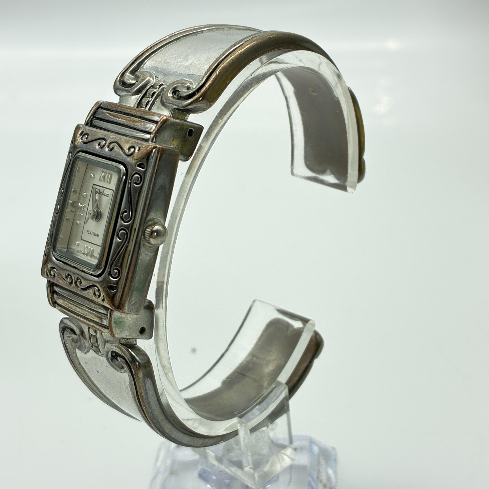 Geneva Watch Silver Dial Roman Numerals Cuff Bracelet Quartz 8090