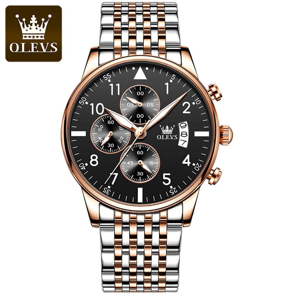 OLEVS Quartz Watch Date Dispaly Stainless Steel Waterproof Man Wristwatch