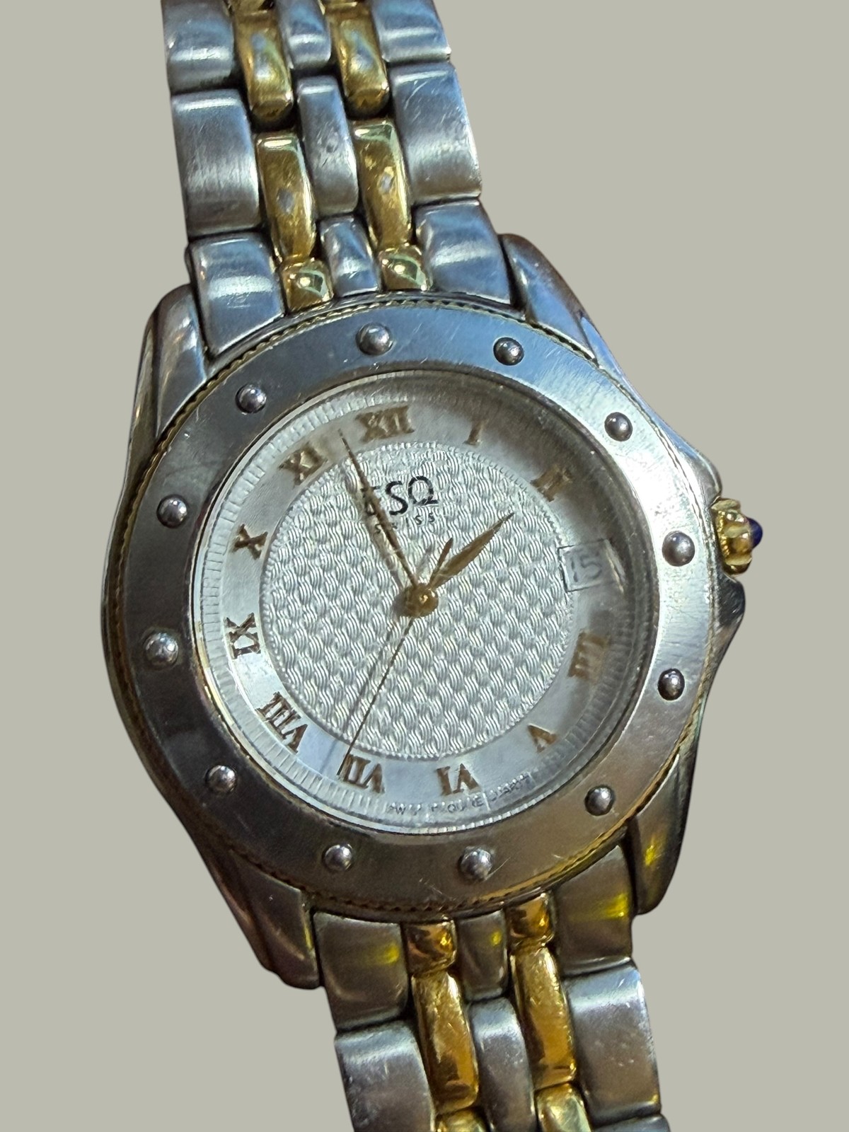 ESQ Esquire Swiss Two-Tone Stainless Steel Quartz Wristwatch Date Window Roman