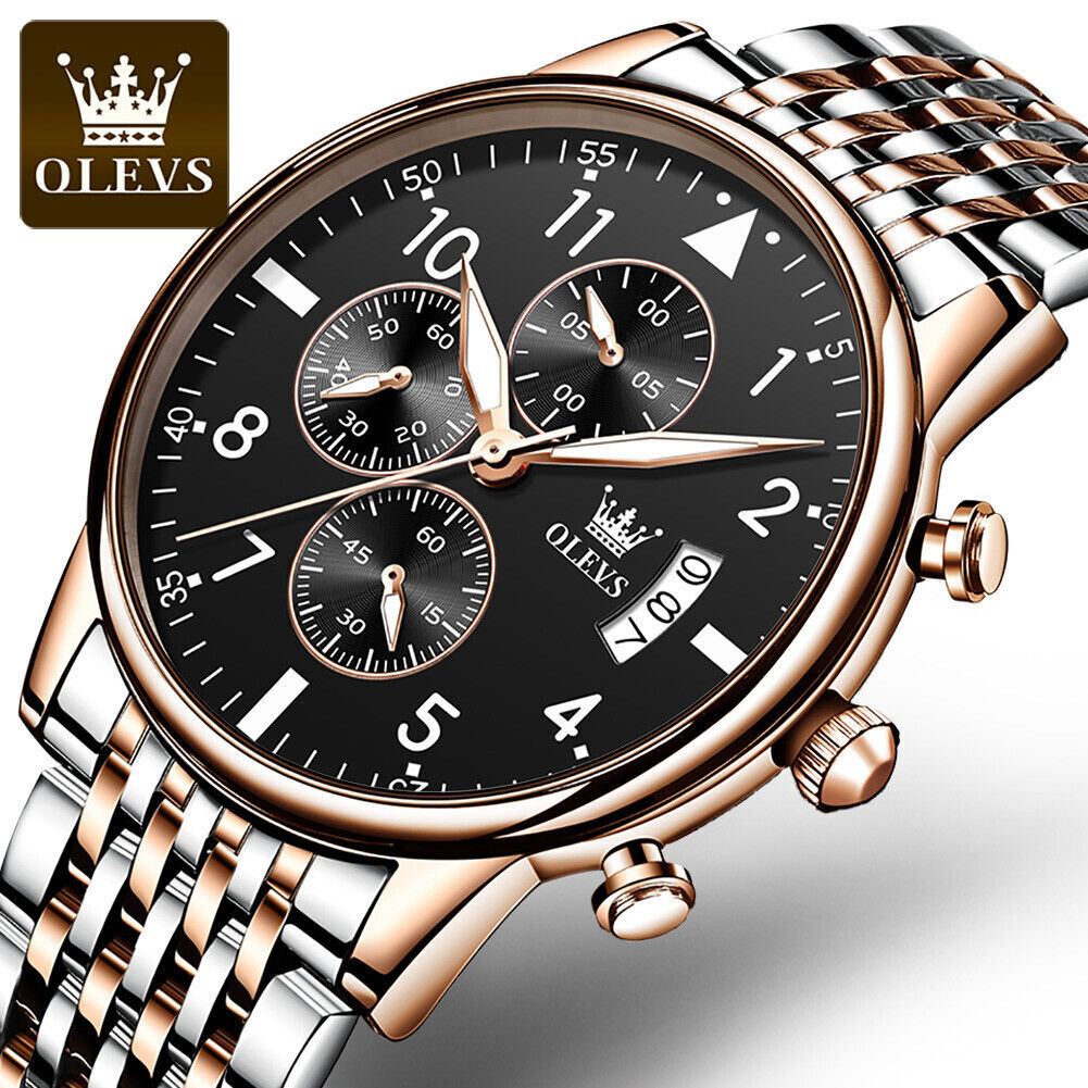 OLEVS Quartz Watch Date Dispaly Stainless Steel Waterproof Man Wristwatch