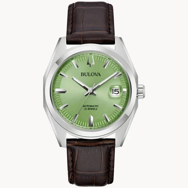 *BRAND NEW* Bulova Surveyor Green Dial Brown Leather Band Men’s Watch 96B427