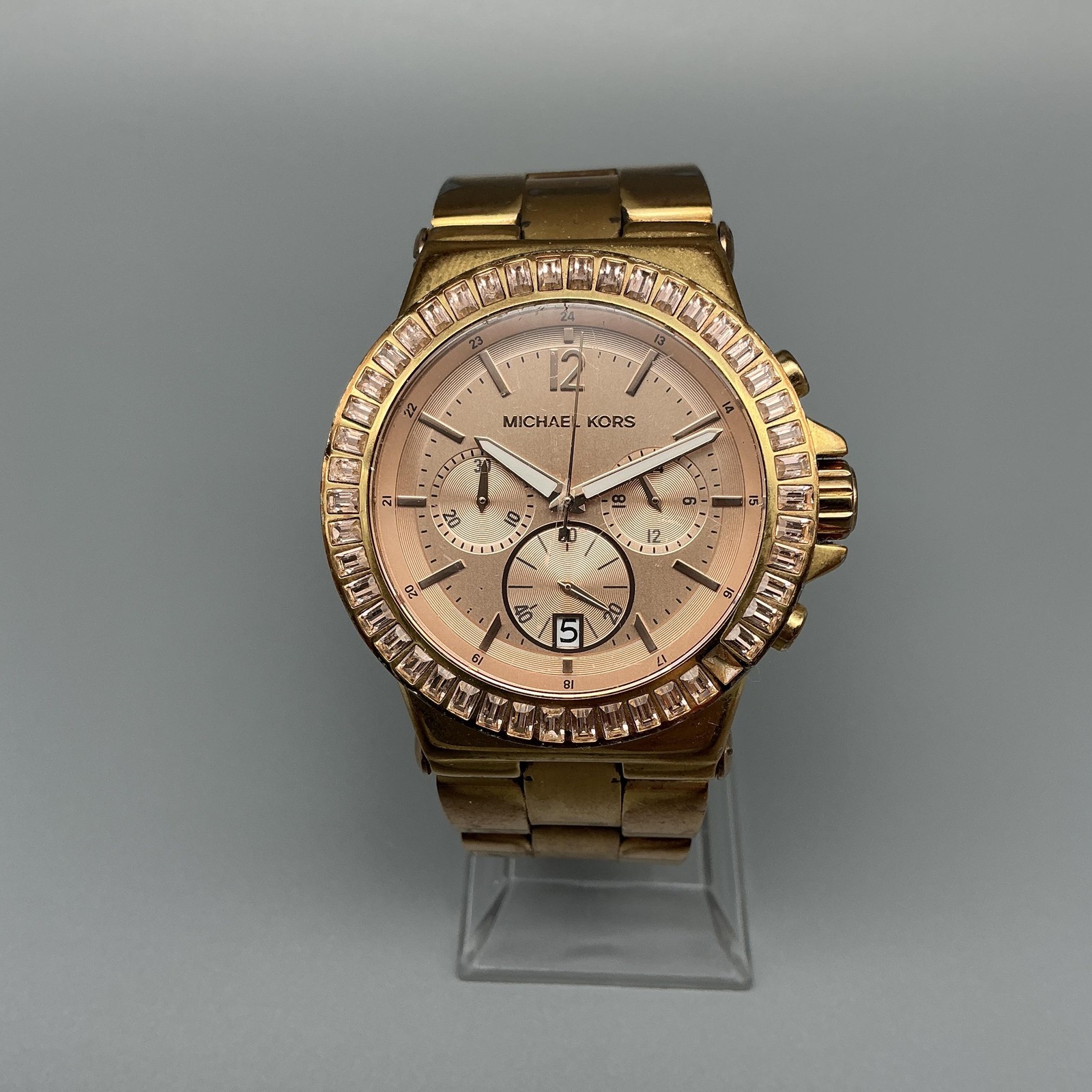 Michael Kors MK-5412 Womens Watch 41mm Crystal Bezel Chronograph New Battery 7″