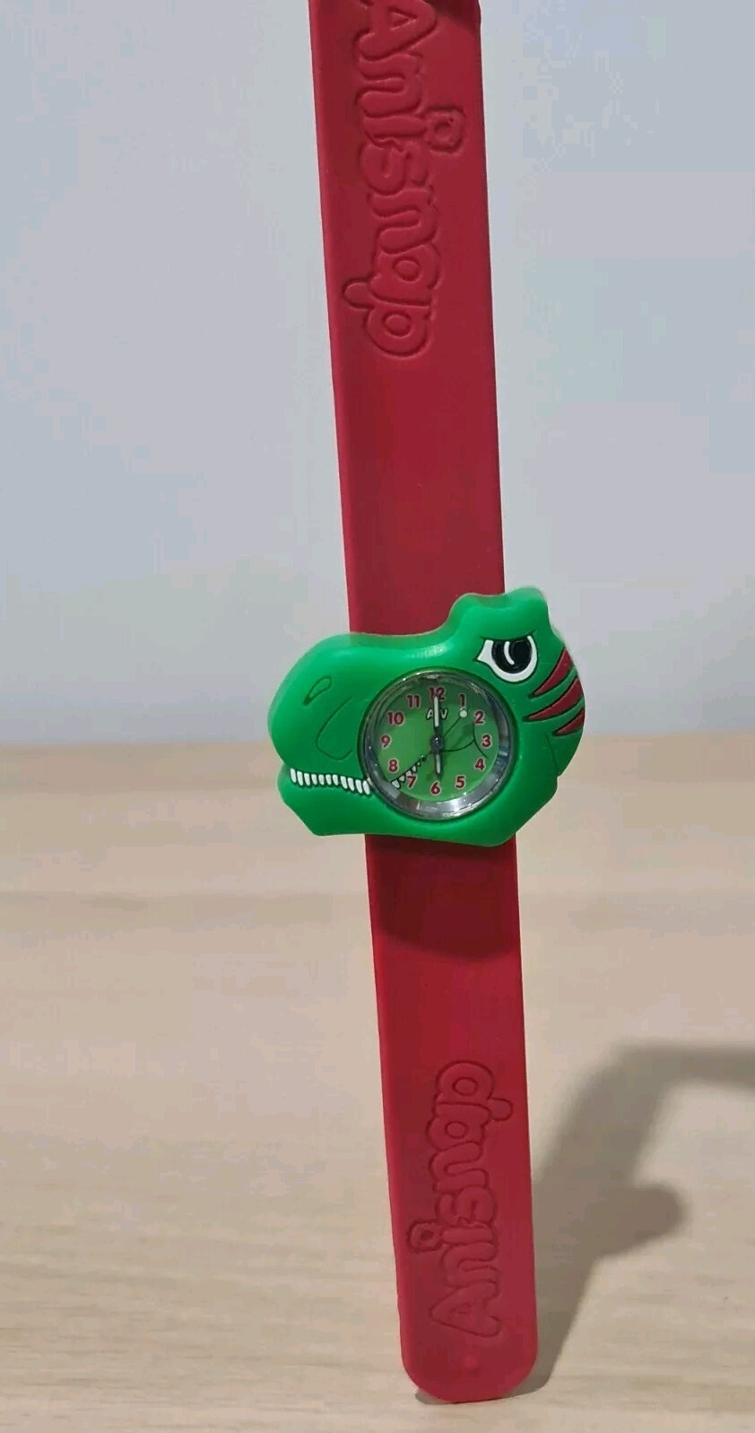 Dinosaur Themed Anisnap Wristwatch Green & Red Slap On Band Snap Band