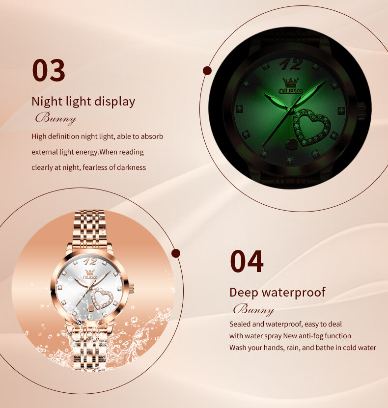 OLEVS Stainless Steel Waterproof Luminous Diamonds Dials Watch Quartz Women’s