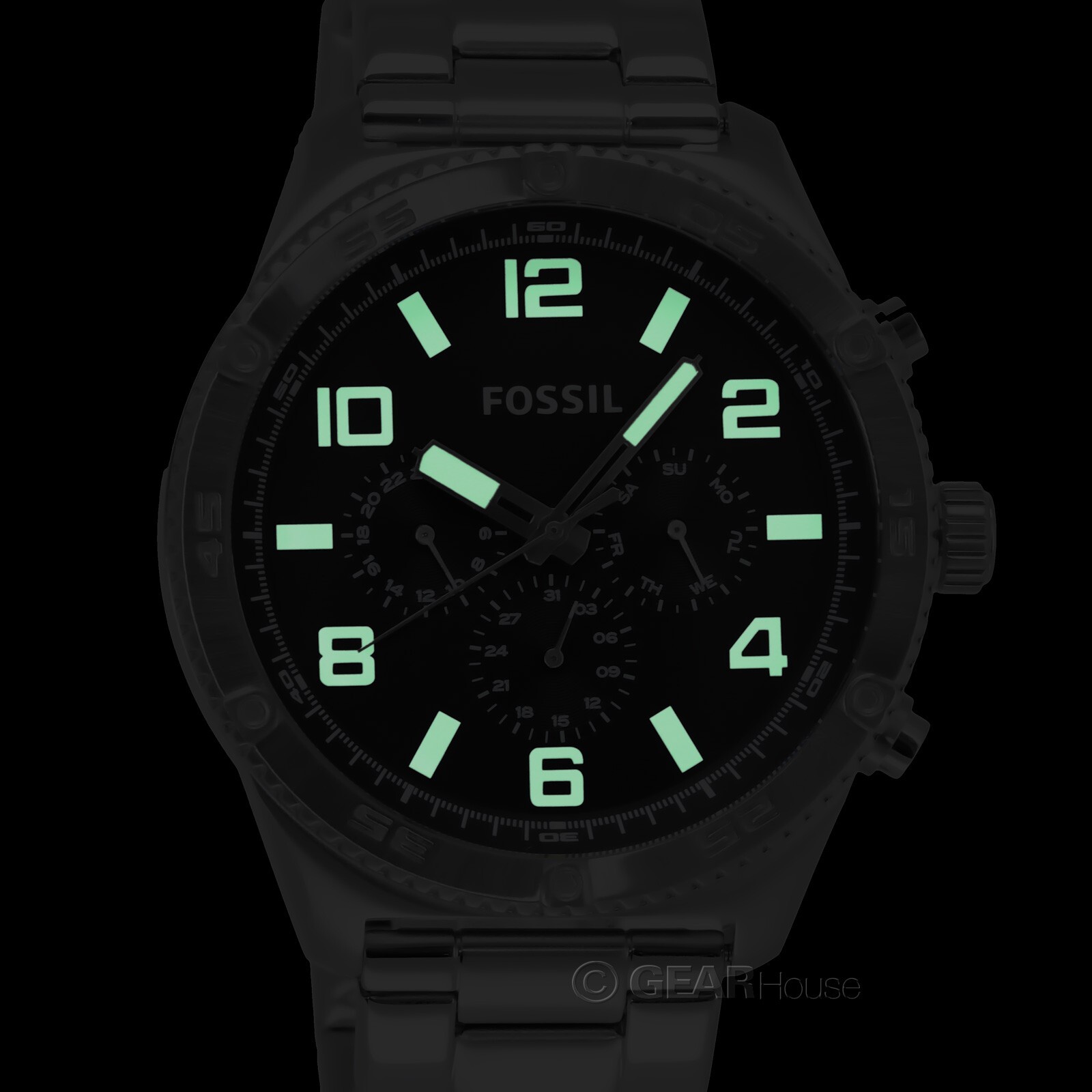 FOSSIL Brox Mens Multifunction Watch, Large Black Dial, Silver Stainless Steel