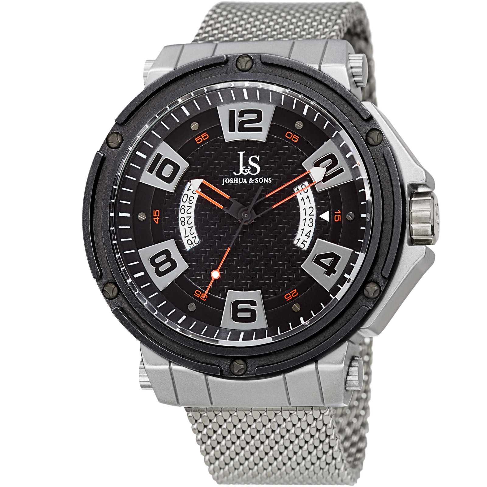 Joshua & Sons JX132RD Multifunction Black Dual Date Wheel Stainless Steel Watch