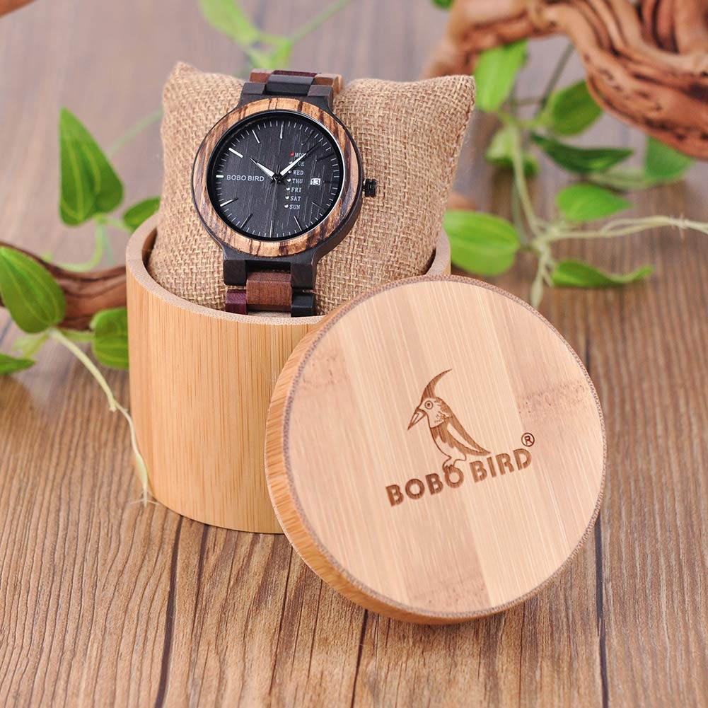 Natural Wood Watch Colorful Mens Wooden Watches Week & Date Display Japanese …