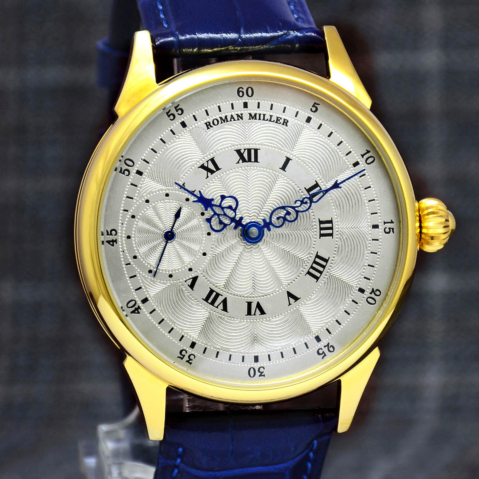 Luxury Mens Watch Exclusive Gold Wrist watch Mechanical Silver Dial Leaher Strap