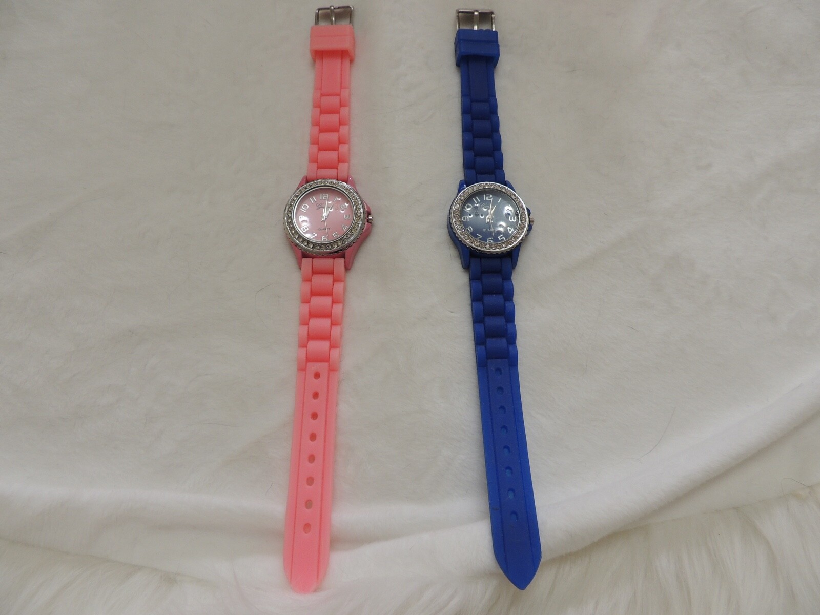 Lot of 2 kid/teen Geneva, rhinestone watches with silicone jelly bands
