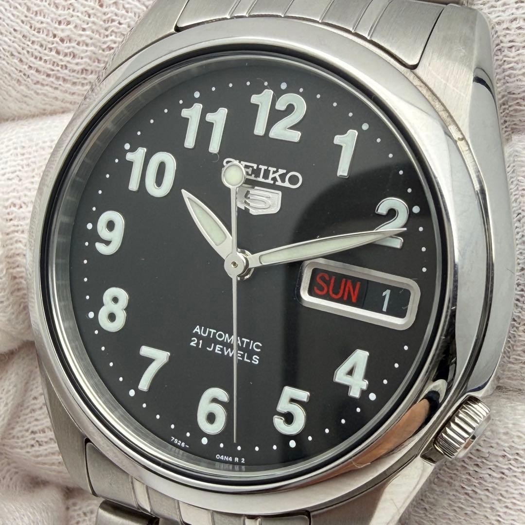 SEIKO 5 7S26 01V0 Automatic 21 Jewels See through Back Black Dial