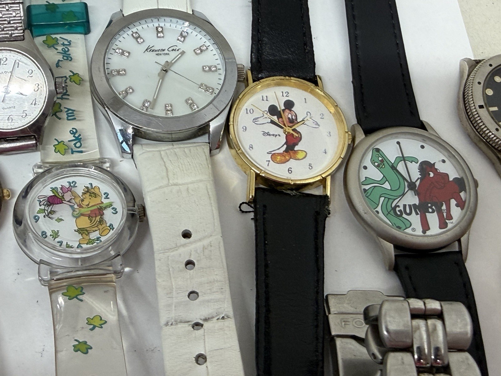 LOT 15 WATCHES BULOVA FOSSIL WALTHAM KENNETH COLE DISNEY ETC ALL TESTED WORKING
