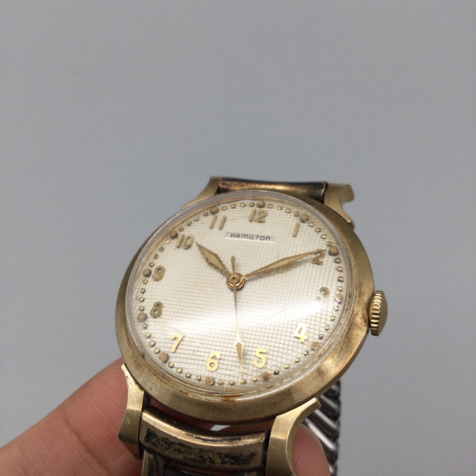 Vintage Hamilton Coleman Mens Watch 34mm Textured Dial Gold 10K Manual Wind
