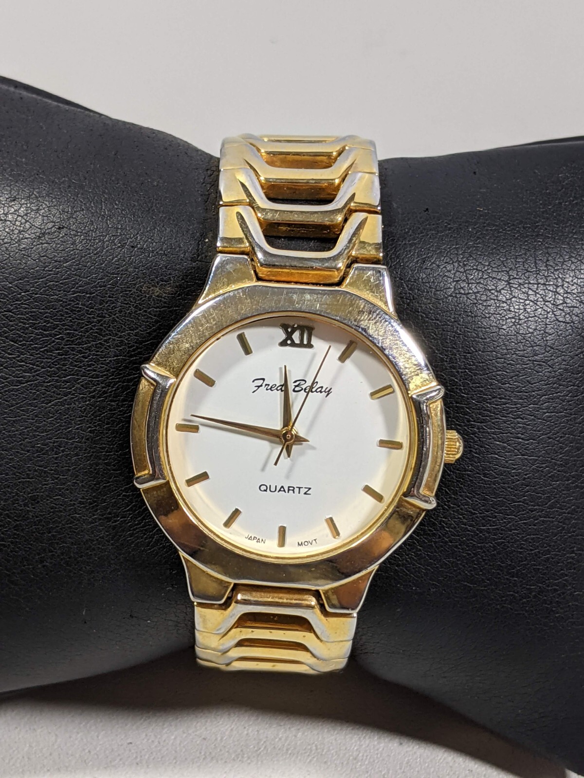 Fred Belay White Dial Round Gold Tone Case 33.5 mm Link Bracelet Band Watch 6.5i