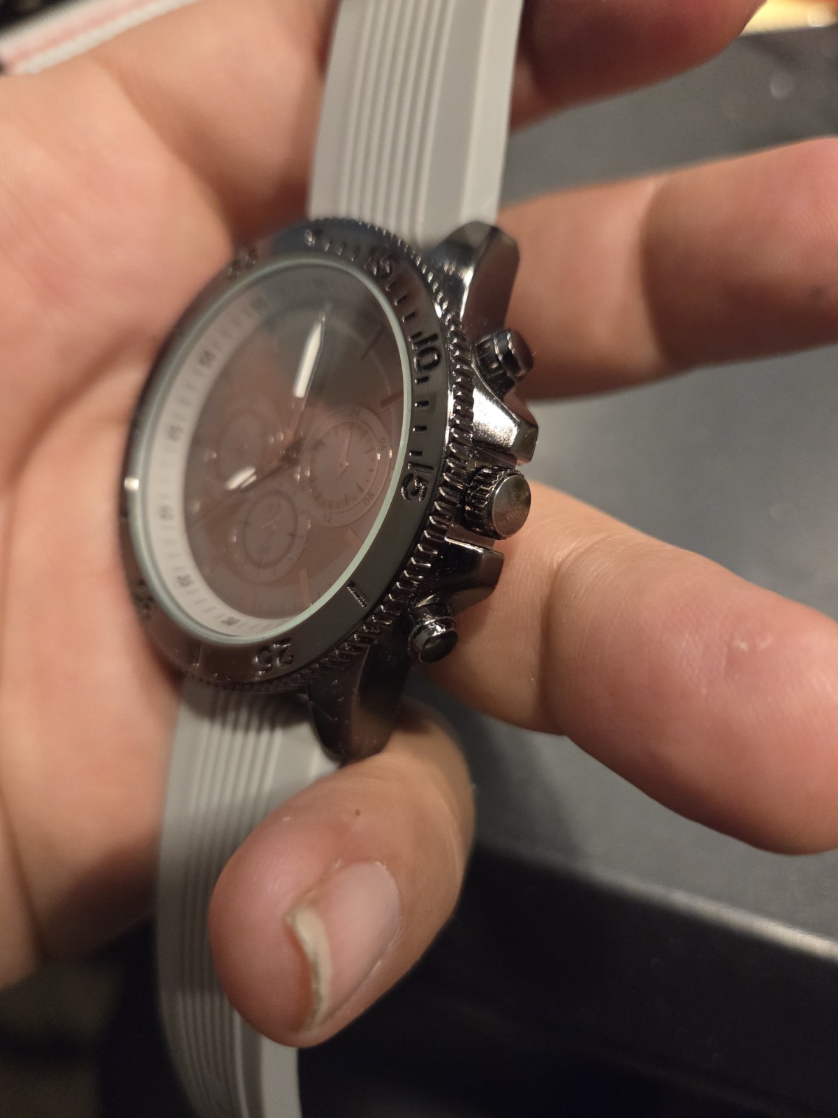 FMD Mens Chronograph Style Watch FMD Gray New Battery EUC C74
