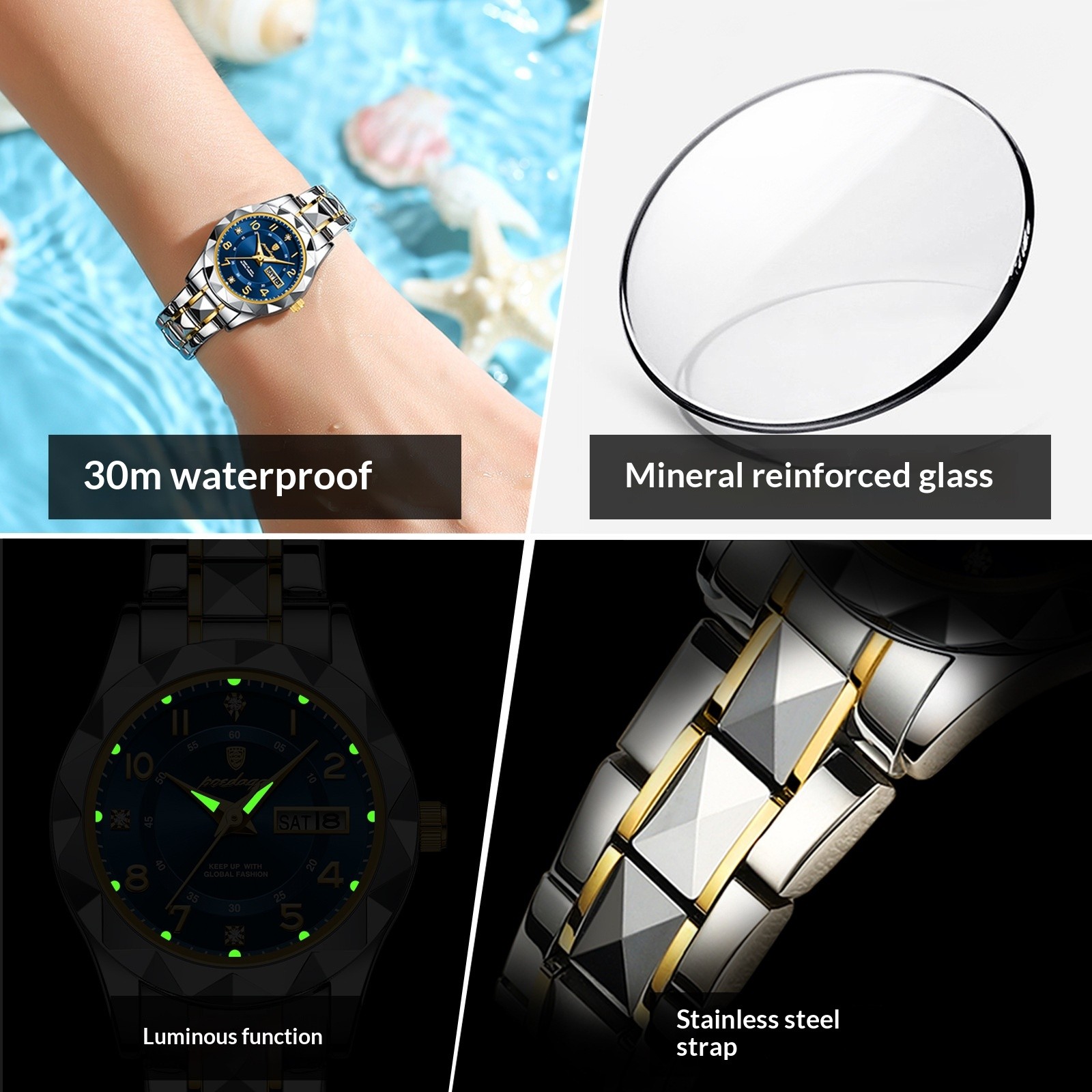 POEDAGAR Luxury Women Watch Waterproof Luminous Date Quartz Stainless Steel