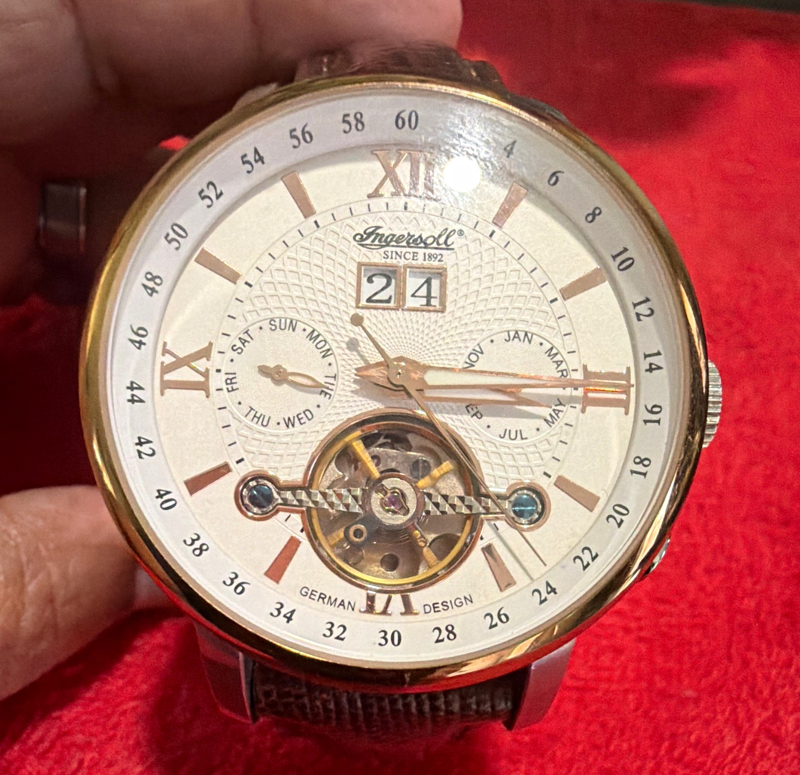 Ingersoll Men’s Automatic Dress Watch White Dial Brown Leather Strap Date