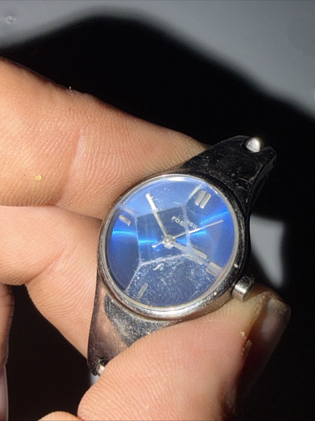 Fossil F2 Watch ES-9376 Womens Blue Dial Gem Shaped Crystal Quartz Needs Battery
