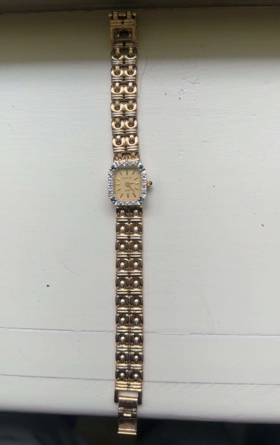 Geneve Women’s Gold Tone Square Analog Watch Roman Numerals Bracelet Band