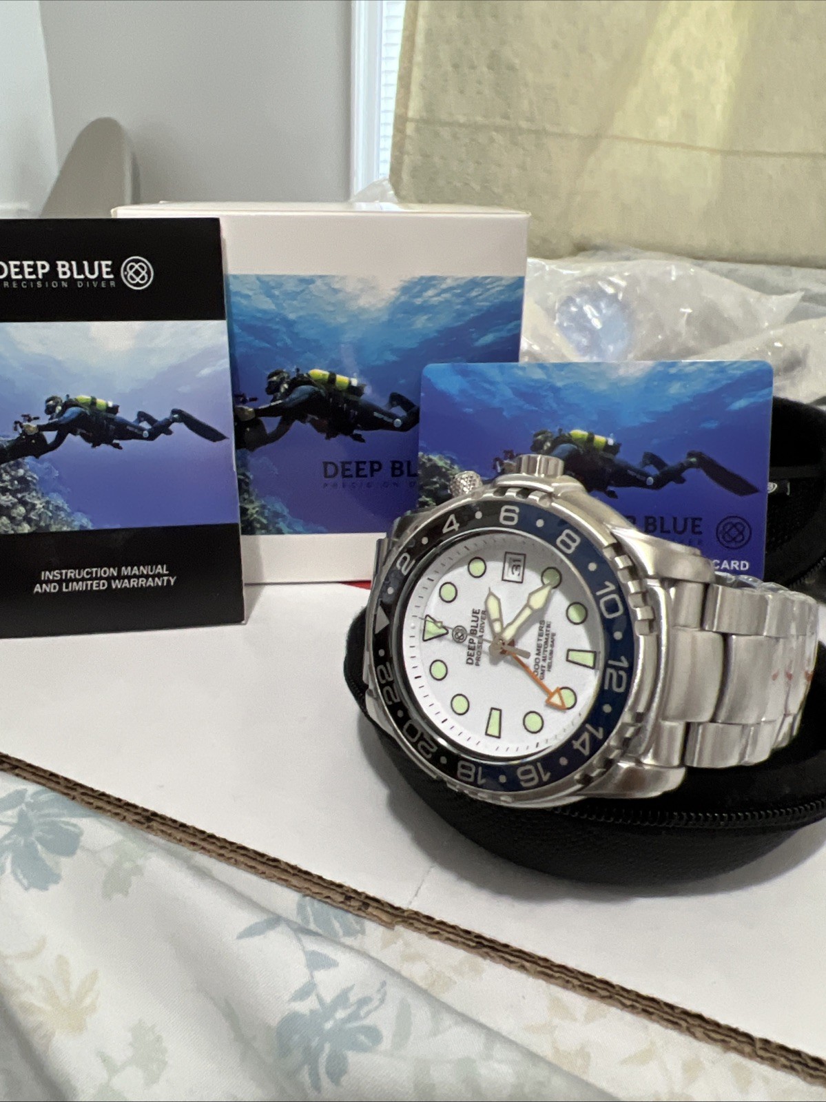 Authentic PRO SEA🎁DIVER 1000M GMT AUTOMATIC BLACK/BLUE BEZEL-WHITE DIAL (BNW)!