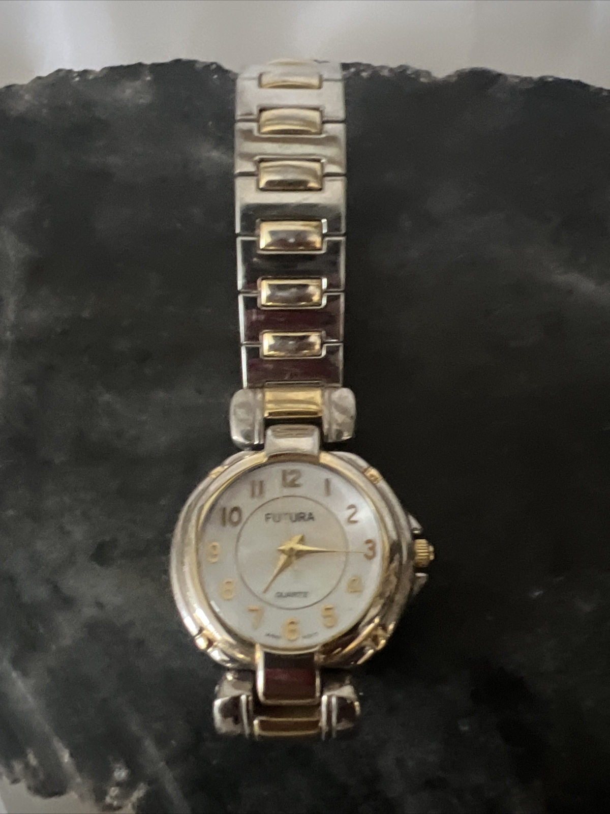 Futura Watch Ladies Gold Tone Bezel Numeral Dial Jewelry Clasp New Battery
