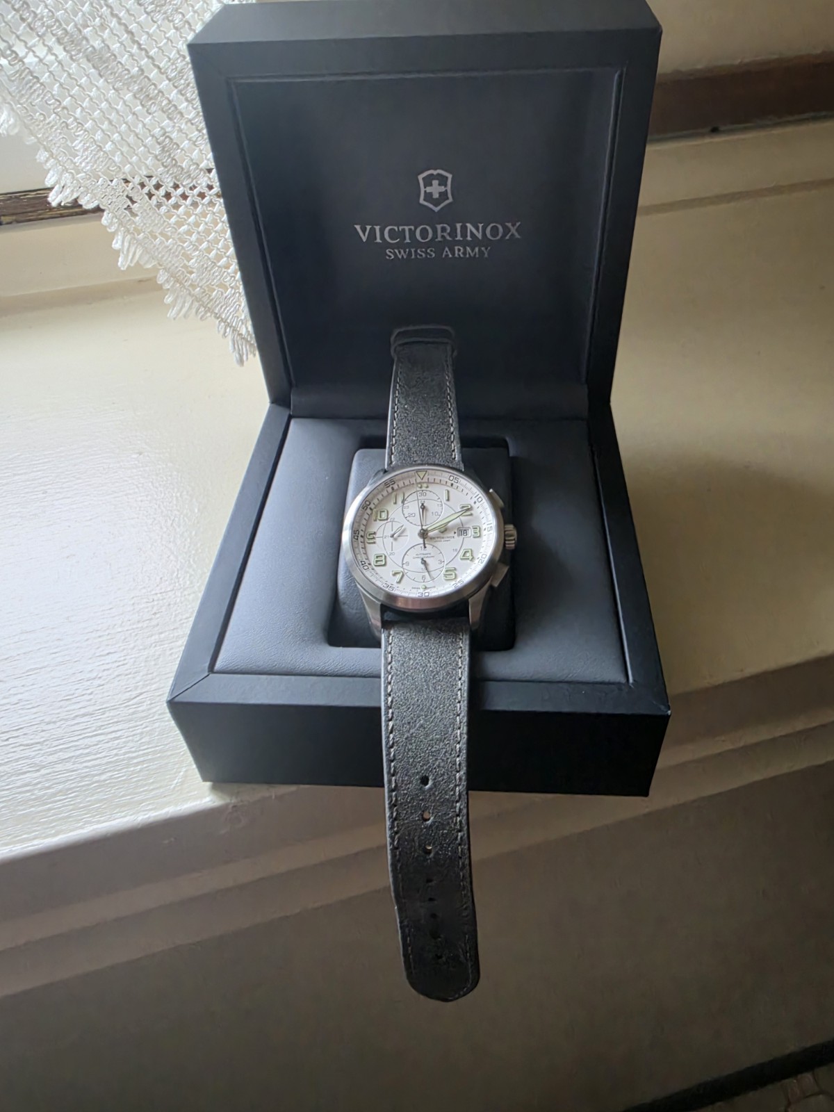 Swiss Army Men’s Watch AirBoss Automatic Chronograph Silver Tone Dial 241616